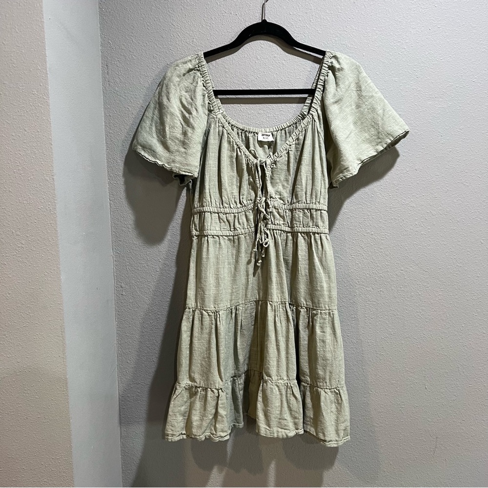 Cotton On Sage Green Peasant Top with Tie Neck